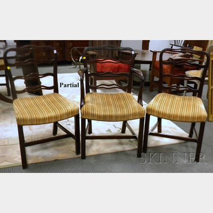 Set of Six Chippendale-style Upholstered Mahogany Ribbon-back Dining Chairs