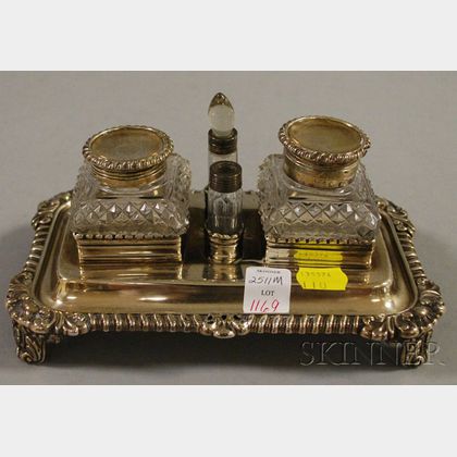 English Sterling Silver and Colorless Cut Glass Inkstand