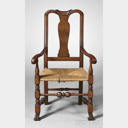 Queen Anne Maple Carved and Turned Armchair
