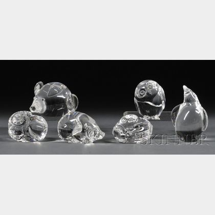 Six Steuben Glass Figures
