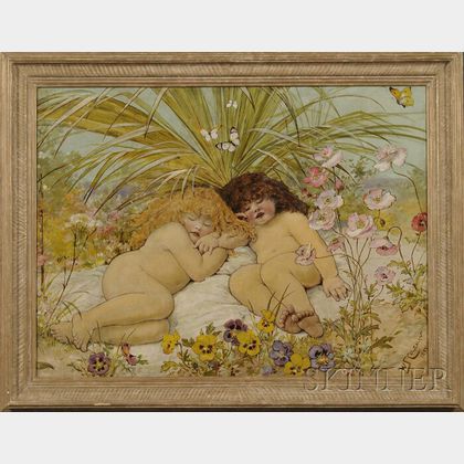 William Stephen Coleman (British, 1892-1904) Children Asleep in a Garden