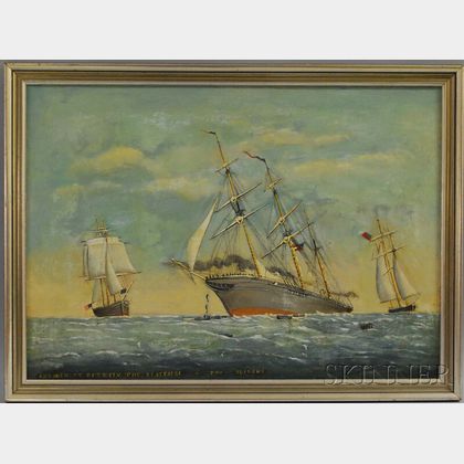 20th Century American School Oil on Canvas Engagement Between the Kearsarge and the Alabama