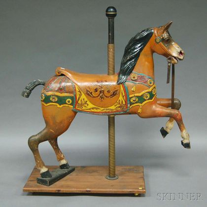 Polychrome-painted Carved Wood Carousel Horse