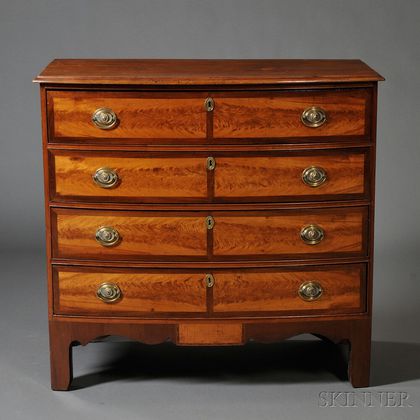 Federal Birch, Maple, Cherry, and Flame Birch and Mahogany Veneer Inlaid Bowfront Chest