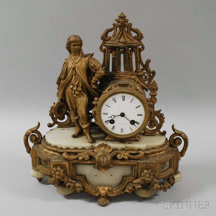 French Gilt and Alabaster Statuary Mantel Clock