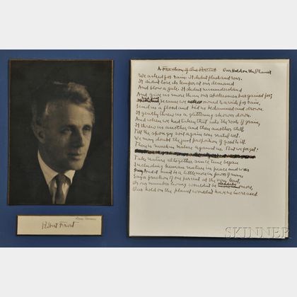Frost, Robert (1874-1963) Autograph Working Manuscript, Our Hold on the Planet