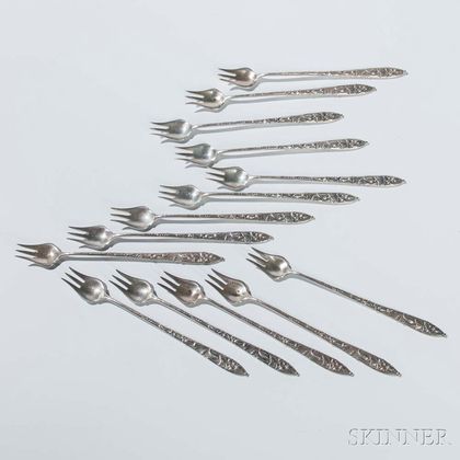 Fourteen Tiffany & Co. "Vine" Pattern Sterling Silver Oyster Forks