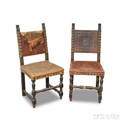 Pair of Renaissance-style Carved and Stained Wood Side Chairs