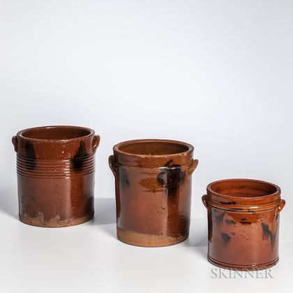 Three Manganese-decorated Straight-sided Redware Crocks