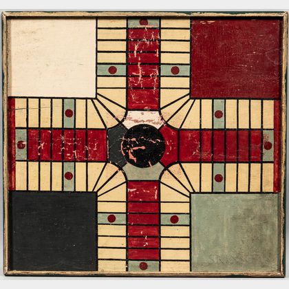 Painted Double-sided Parcheesi/Checkers Game Board