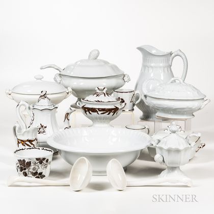 Fourteen Pieces of Ironstone White and Lustre Tableware
