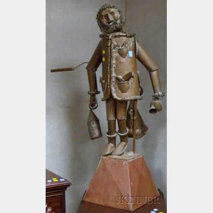 Wrought Copper Articulated Dancing Santa Claus Crank-wound Sculpture