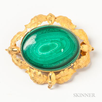 14kt Gold and Malachite Brooch