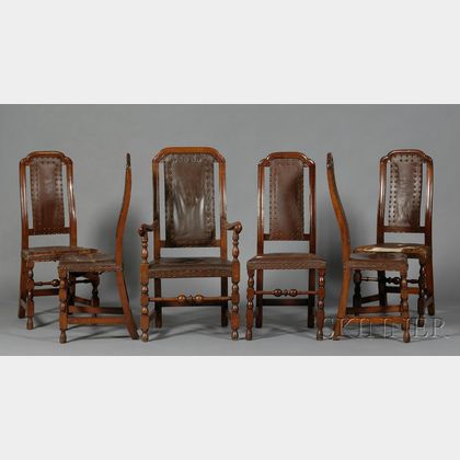 Set of Six Maple Leather Chairs