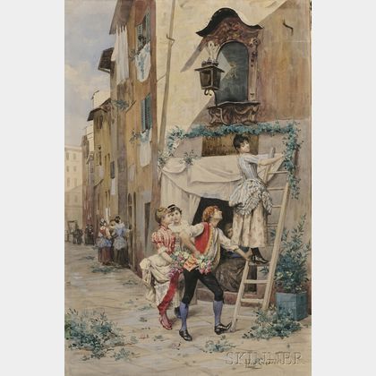 Léon Girardet (French, 1857-1895) Italian Street Genre Scene