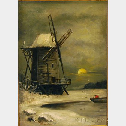 American School, 19th/20th Century Winter Landscape with Windmill.
