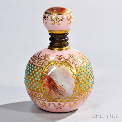 Jeweled Coalport Porcelain Perfume Bottle and Cover