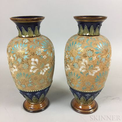 Pair of Royal Doulton Slater's Patent Stoneware Vases