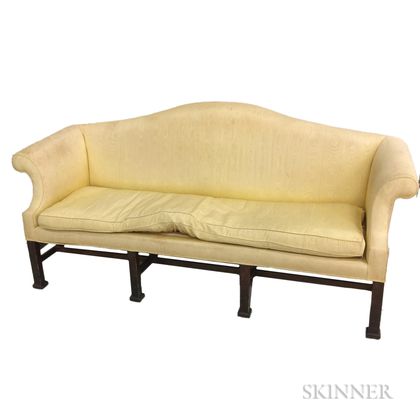 Chippendale-style Upholstered Mahogany Camel-back Sofa