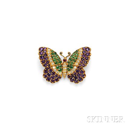 18kt Gold Gem-set Butterfly Brooch, Jean Vitau