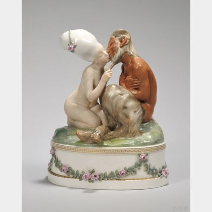 Royal Copenhagen Hand-painted Porcelain Satyr and Nude Nymph Figural Group