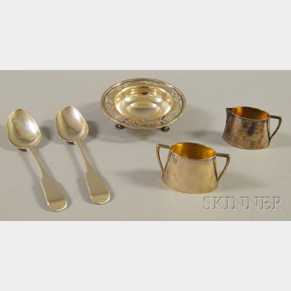 Five Silver Flatware and Tableware Items