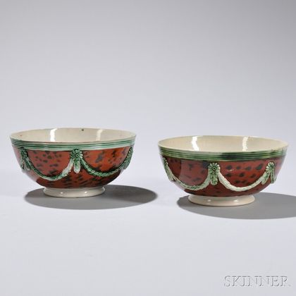 Two Mocha-decorated Creamware Bowls