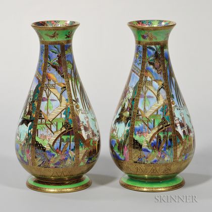 Pair of Wedgwood Fairyland Lustre Pillar Vases