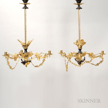 Pair of Louis XV-style Gilt-bronze Chandeliers
