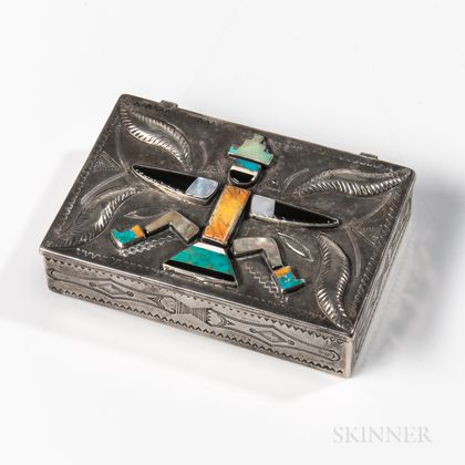 Zuni Silver Inlay "Knifewing" Man Box