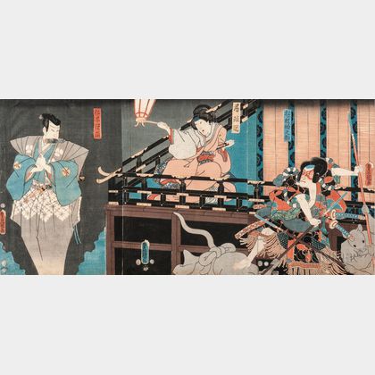 Utagawa Kunisada (Toyokuni III, 1786-1865),Triptych Woodblock Print
