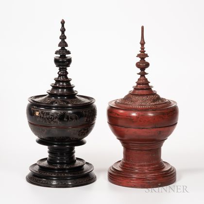 Two Lacquered Offering Vessels and Covers