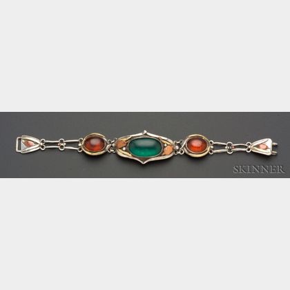 Arts & Crafts Mixed Metal and "Sea Glass" Bracelet, Hazel French