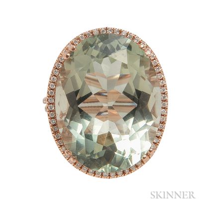 14kt Rose Gold, Green Amethyst, and Diamond Ring