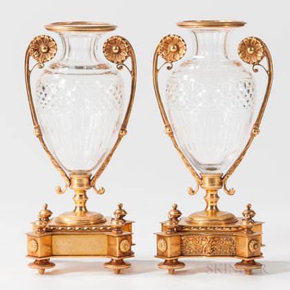 Pair of Gilt-bronze-mounted Crystal Vases
