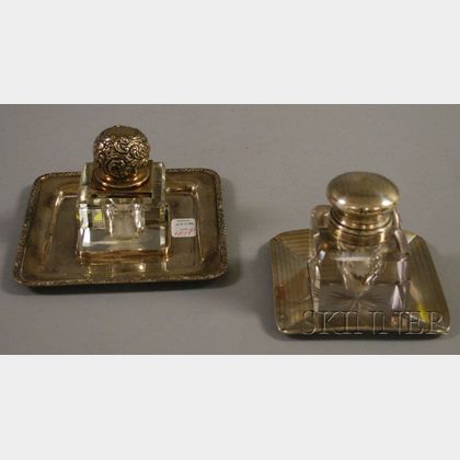 Two Sterling Silver and Colorless Cut Glass Inkstands. 