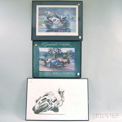 Three Framed Modern Racing Prints