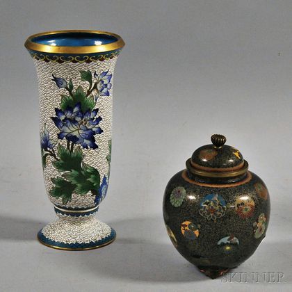Cloisonne Covered Jar and Cloisonne Vase