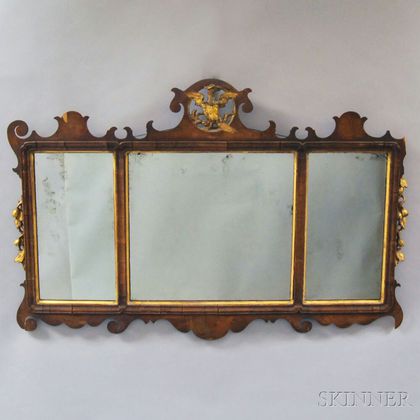 Chippendale-style Carved Mahogany Veneer Scroll-frame Overmantel Mirror