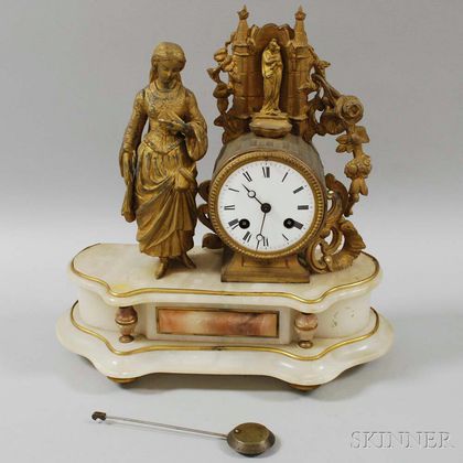 Gilt and Alabaster Figural Mantel Clock