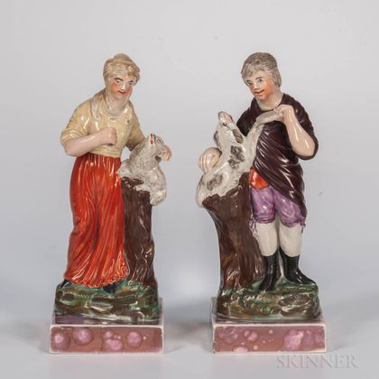 Pair of Pink Lustre Decorated Figures