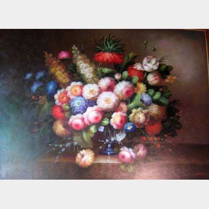 Large Framed Dutch-style Oil on Canvas Floral Still Life