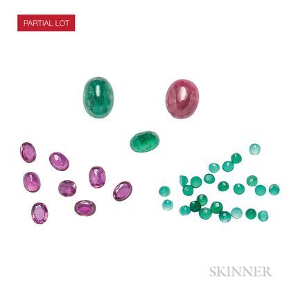 Large Group of Unmounted Rubies and Emeralds