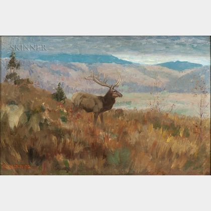 Edwin Willard Deming (American, 1860-1942) Elk in Grassy Highlands, Autumn