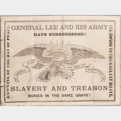 Civil War, Lees Surrender, Albany Evening Journal Newspaper and Broadside, 10 April 1865, General Lee and his Army have Surrendered! S 