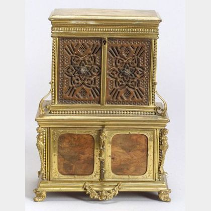 Miniature Baroque-style Burlwood and Gilt Metal Mounted Bureau-form Perfume and Jewelry Box