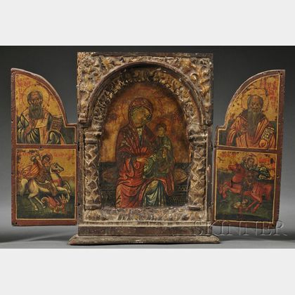 Greek Carved, Gilded, and Painted Triptych
