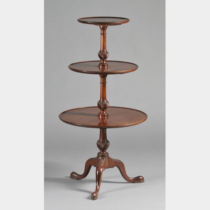 Nathan Margolis Shop Chippendale-style Carved Mahogany Three-tier Dish-top Dumbwaiter
