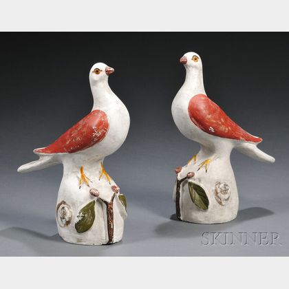 Pair of Chalkware Dove Figures