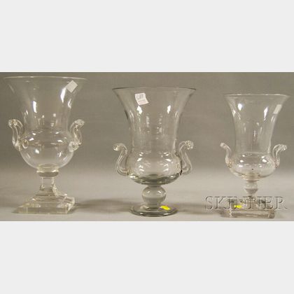 Three Steuben-type Colorless Art Glass Campagna-form Vases